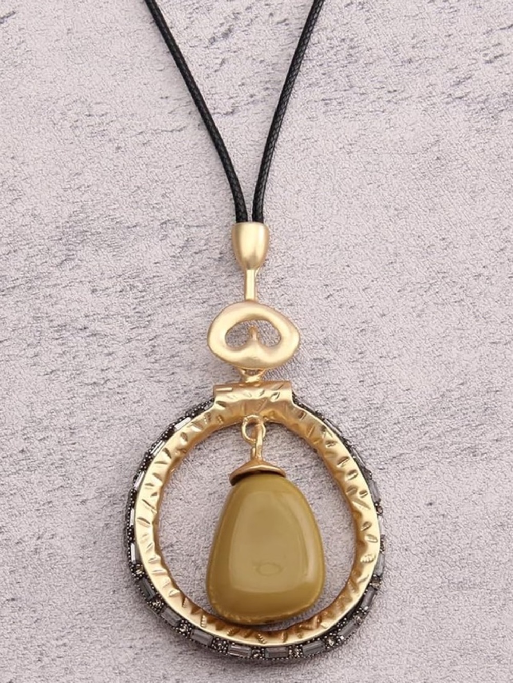New Anthropologie Gold-Tone Pendant Necklace with Mustard Stone